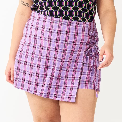 Juniors' Plus Size SO® Plaid Lace-Up Skort -Cheap SO Store 5579371