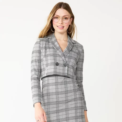 Juniors' SO® Cropped Plaid Button Blazer 1 Juniors' SO® Cropped Plaid Button Blazer -Cheap SO Store 5579423