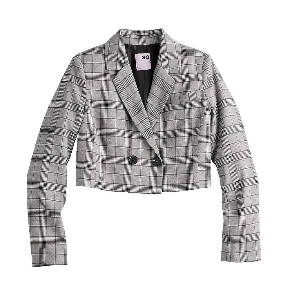 Juniors' SO® Cropped Plaid Button Blazer 5 Juniors' SO® Cropped Plaid Button Blazer - Image 3