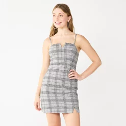 Juniors' SO® Front Notch Plaid Mini Dress