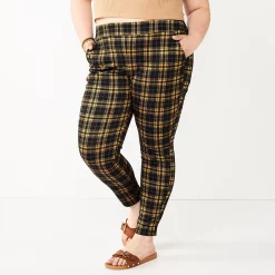 Juniors' Plus Size SO® High-Rise Ponte Leggings -Cheap SO Store 5583886 Yellow Plaid