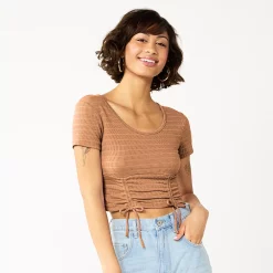 Juniors' SO® Cinch Front Cropped Top -Cheap SO Store 5585498 Copper Rose