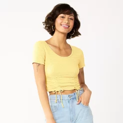 Juniors' SO® Cinch Front Cropped Top -Cheap SO Store 5585498 Lemon Mist