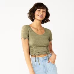 Juniors' SO® Cinch Front Cropped Top -Cheap SO Store 5585498 Lennon Green