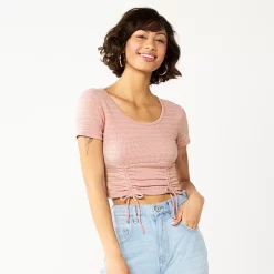 Juniors' SO® Cinch Front Cropped Top -Cheap SO Store 5585498 Pink Lychee