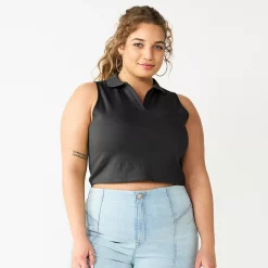 Juniors' Plus Size SO® Cropped Polo Tank -Cheap SO Store 5585623 Black Luxe