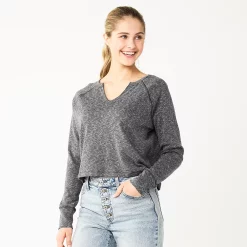 Juniors' SO® Solid Cropped Long Sleeve Top -Cheap SO Store 5585754 Forged Iron