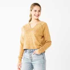 Juniors' SO® Solid Cropped Long Sleeve Top -Cheap SO Store 5585754 Light Bronze
