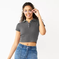 Juniors' SO® Ribbed Cropped Polo -Cheap SO Store 5585810 Forged Iron