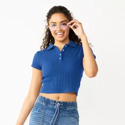 Juniors' SO® Ribbed Cropped Polo -Cheap SO Store 5585810 Hendrix Blue
