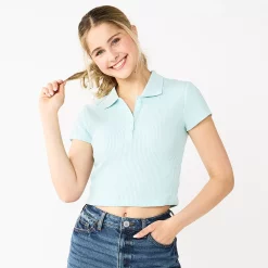 Juniors' SO® Ribbed Cropped Polo -Cheap SO Store 5585810 Hush Turq