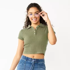 Juniors' SO® Ribbed Cropped Polo -Cheap SO Store 5585810 Lennon Green