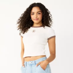 Juniors' SO® Cropped Ribbed Ringer Tee -Cheap SO Store 5588525 Cream Sun