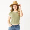 Juniors' SO® Cropped Ribbed Ringer Tee 1 Juniors' SO® Cropped Ribbed Ringer Tee -Cheap SO Store 5588525 Green Peace Sign
