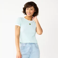 Juniors' SO® Cropped Ribbed Ringer Tee -Cheap SO Store 5588525 Teal Alien
