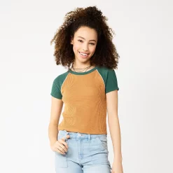 Juniors' SO® Cropped Raglan Tee -Cheap SO Store 5588527 Cedar Brown