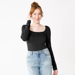 Juniors' SO® Button-Front Bodysuit -Cheap SO Store 5588890 Black Luxe