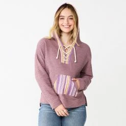 Juniors' SO® Lace-Up Drawstring Hoodie -Cheap SO Store 5591779 Muted Plum
