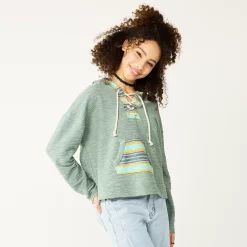 Juniors' SO® Lace-Up Drawstring Hoodie -Cheap SO Store 5591779 Unique Green