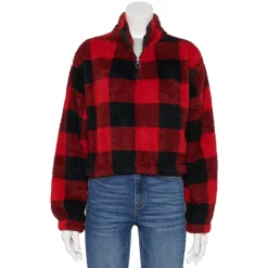 Juniors' SO® Sherpa Quarter-Zip Pullover 23 Juniors' SO® Sherpa Quarter-Zip Pullover -Cheap SO Store 5609880 Black Red Plaid