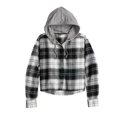 Juniors' SO® Cropped Plaid Button Down Hoodie -Cheap SO Store 5610312 ALT5