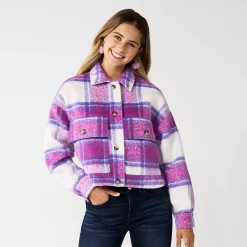 Juniors' SO® Cropped Shacket -Cheap SO Store 5635421 Pink Purple