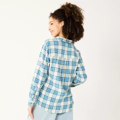 Juniors' SO® Button Front Flannel Top -Cheap SO Store 5646519 ALT