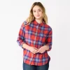 Juniors' SO® Button Front Flannel Top -Cheap SO Store 5646519 Red Navy Plaid