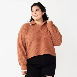 Juniors' Plus Size SO® Polo Pullover Sweater -Cheap SO Store 5653768 Cinnamon Brown