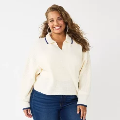 Juniors' Plus Size SO® Polo Pullover Sweater -Cheap SO Store 5653768 English Cream