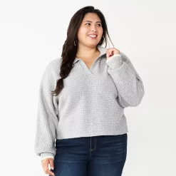 Juniors' Plus Size SO® Polo Pullover Sweater -Cheap SO Store 5653768 Gray Fox Heather