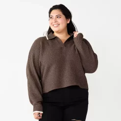 Juniors' Plus Size SO® Polo Pullover Sweater -Cheap SO Store 5653768 Layla Plum