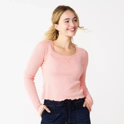 Juniors' SO® Basic Cropped Thermal Tee -Cheap SO Store 5663757 Moscato Pink