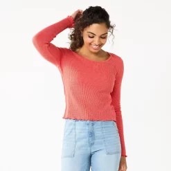 Juniors' SO® Basic Cropped Thermal Tee -Cheap SO Store 5663757 Orange Cactus