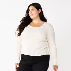 Juniors' Plus Size SO® Basic Thermal Cropped Tee -Cheap SO Store 5663783 English Cream