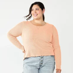 Juniors' Plus Size SO® Basic Thermal Cropped Tee -Cheap SO Store 5663783 Moscato Pink