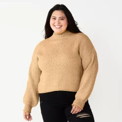 Juniors' Plus Size SO® Mockneck Sweater -Cheap SO Store 5666305 Tahu Tan
