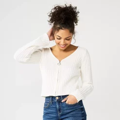 Juniors' SO® Zip-Front Cropped Cardigan -Cheap SO Store 5666465 Egret