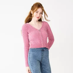 Juniors' SO® Zip-Front Cropped Cardigan -Cheap SO Store 5666465 Evelyn Mauve