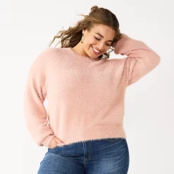 Juniors' Plus Size SO® Fuzzy Cropped Print Sweater -Cheap SO Store 5666507 Neda Lavender