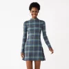 Juniors' SO® Mockneck Fit & Flare Mini Dress -Cheap SO Store 5667487 Blue Plaid