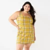 Juniors' Plus Size SO® Open Back Pinafore Mini Dress -Cheap SO Store 5676941 Gold Black Plaid