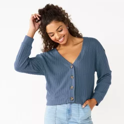 Juniors' SO® Cropped Button-Front Cardigan -Cheap SO Store 5685552 Cyclone Blue