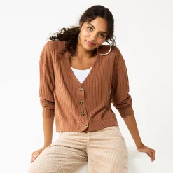 Juniors' SO® Cropped Button-Front Cardigan -Cheap SO Store 5685552 Puebla Brown