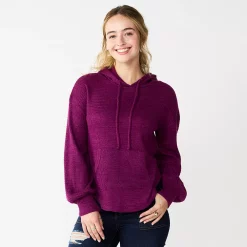 Juniors' SO® Balloon Sleeve Solid Hoodie -Cheap SO Store 5685563 Berry Petunia