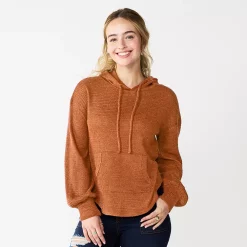 Juniors' SO® Balloon Sleeve Solid Hoodie -Cheap SO Store 5685563 Cinnamon Coffee