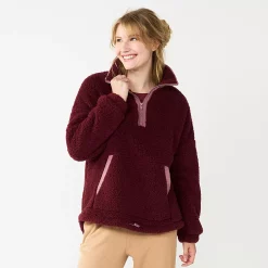 Juniors' SO® Quarter Zip Sherpa Jacket -Cheap SO Store 5686355 Aged Wine