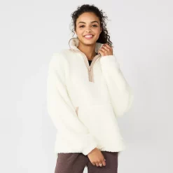 Juniors' SO® Quarter Zip Sherpa Jacket -Cheap SO Store 5686355 Egret