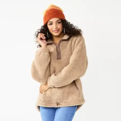 Juniors' SO® Quarter Zip Sherpa Jacket -Cheap SO Store 5686355 Mocha Froth