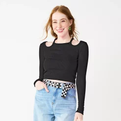 Juniors' SO® Cropped Shoulder Cutout Top -Cheap SO Store 5691525 Black Luxe